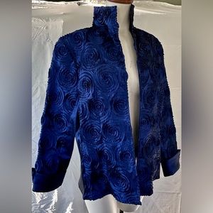 Samuel Dong metallic Cobalt Blue Fitted Full Zip Dress Blazer Large women formal
